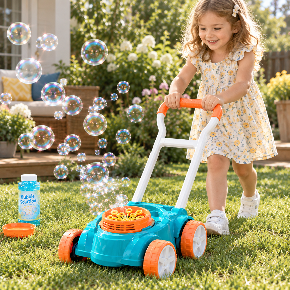 Kids Bubble Mower Outdoor Toy – Push Lawn Mower with Bubble Maker