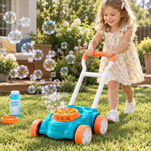 Kids Bubble Mower Outdoor Toy – Push Lawn Mower with Bubble Maker