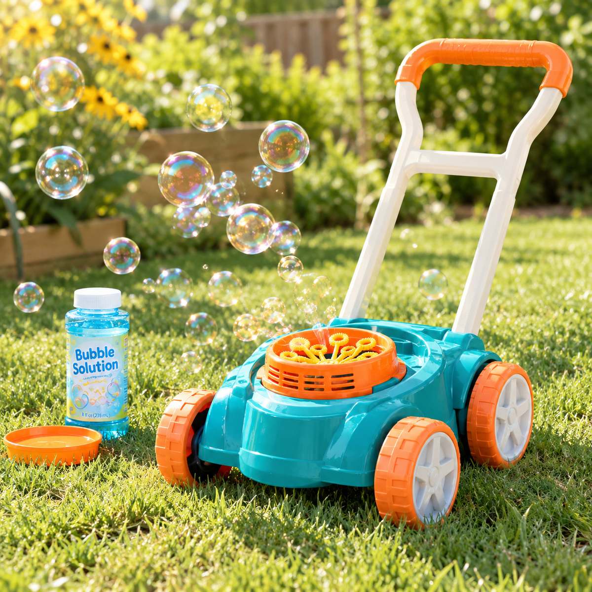 Kids Bubble Mower Outdoor Toy – Push Lawn Mower with Bubble Maker